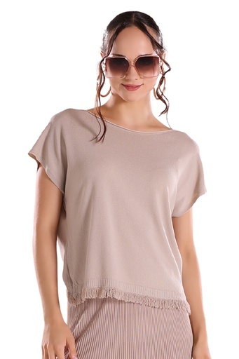 [Strick23-1001-sand-6900] light women's sweater with fringes (sand)