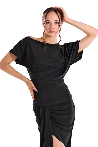 [1MF231103XSSC-8400] Ladies shirt with pleats "SARA" (XS, black)