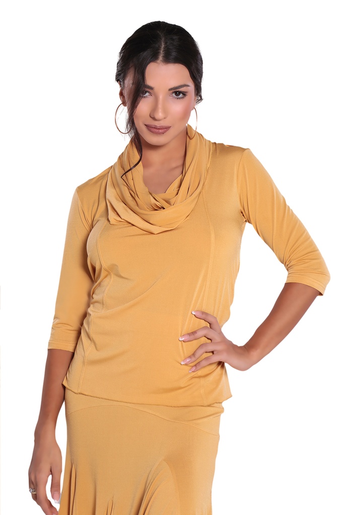 [MF201104SCU-8400] Women's dance shirt with large shawl collar-CURRY