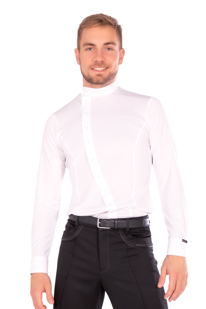 Dance shirt with diagonal button placket